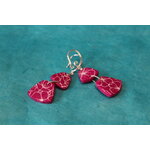 Boucle dOreille Trapèze-Pâte Polymère Magenta et Fleurs Peintes