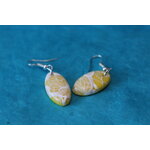 Boucle dOreille Ovale Pâte Polymère Jaune et Blanche (5)