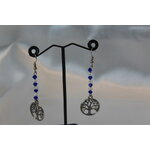 Boucle dOeille Pendente, Perles Toupies à Facette Bleu et Transparente avec Arbre de Vie (2)