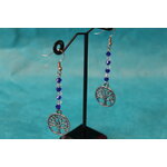 Boucle dOeille Pendente, Perles Toupies à Facette Bleu et Transparente avec Arbre de Vie (4)