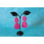 Boucles d'Oreilles- Pâte Polymère Couleur Margenta- Décalcomanie Marbrure (3)