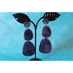 Clous d'Oreille Acier Inoxydable-Pâte Polymère Violette-Décalcomanie Fleurs (2)