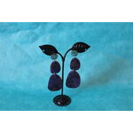 Clous dOreille Acier Inoxydable-Pâte Polymère Violette-Décalcomanie Fleurs