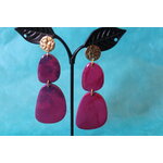 Clous dOreille Doré- Pâte Polymère Magenta- Décalcomanie Marbrure (4)