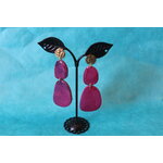 Clous d'Oreille Doré- Pâte Polymère Magenta- Décalcomanie Marbrure (3)