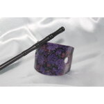 Barette Chignon- Pâte Polymère Violette- Décalcomanie Motif Floral (3)
