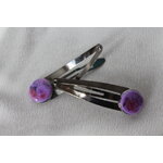 Barette Support Black Gun-Déco Pâte Polymère-Couleur Violette-Décalcomanie Motif  Fleurs (2)
