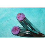Barette Support Black Gun-Déco Pâte Polymère-Couleur Violette-Décalcomanie Motif  Fleurs (4)