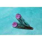 Barette Support Black Gun-Déco Pâte Polymère-Couleur Violette-Décalcomanie Motif  Fleurs (3)