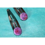 Barette Support Black Gun-Déco Pâte Polymère-Couleur Violette-Décalcomanie Motif  Fleurs (6)