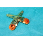 Barette Support Doré-Déco Pâte Polymère-Couleur Orange-Décalcomanie Motif  Fleurs (4)