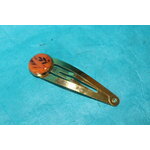Barette Support Doré-Déco Pâte Polymère-Couleur Orange-Décalcomanie Motif  Fleurs (7)