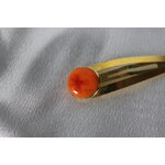 Barette Support Doré-Déco Pâte Polymère-Couleur Orange-Décalcomanie Motif  Fleurs (2)