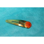 Barette Support Doré-Déco Pâte Polymère-Couleur Orange-Décalcomanie Motif  Fleurs (8)