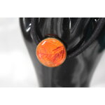 Elastique à Cheveux- Pâte Polymère-Orange-Décalcomanie Motif Feuillage (2)