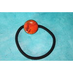 Elastique à Cheveux- Pâte Polymère-Orange-Décalcomanie Motif Feuillage (7)