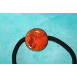 Elastique à Cheveux- Pâte Polymère-Orange-Décalcomanie Motif Feuillage (6)