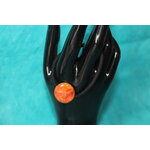 Elastique à Cheveux- Pâte Polymère-Orange-Décalcomanie Motif Feuillage (3)