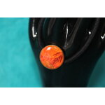 Elastique à Cheveux- Pâte Polymère-Orange-Décalcomanie Motif Feuillage (4)