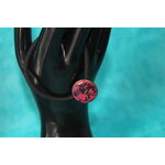 Elastique à Cheveux- Pâte Polymère-Framboise-Décalcomanie Motif Fleuri