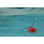Collier-Acier-Argente-Support-Fleuri-Polymere-Fleur-Orange-Rouge-4