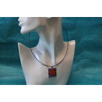 Collier-Acier-Argente-Cabochon-Carre-Polymere-Marbre-Violet-Fleur-Orange-2