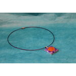Collier-Acier-Argente-Cabochon-Carre-Polymere-Marbre-Violet-Fleur-Orange-3