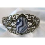 Bracelet-Reglable-Acier-Bronze-Cabochon-Polymere-Noir-Blanc-1