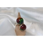 Bague-Reglable-Acier-2 Cabochon-Polymere-Degrades-verts-Rouges-1