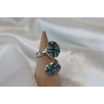 Bague-Acier-Reglable-2 Cabochon-Polymere-Bleu-Noir