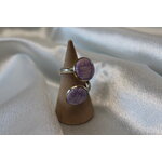 Bague-Reglable-Acier-2 Cabochon-Polymere-Blanc-Parme