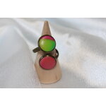 Bague-Reglable-Cuivre-acier-2 Cabochon-Polymere-Couleurs-Vives