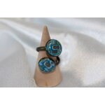 Bague-Cuivre-Acier-Reglable-2 Cabochon-Polymere-Multicolores