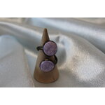 Bague-Acier-Cuivre-Reglable-2 Cabochon-Polymere-Blanc-Parme