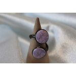 Bague-Acier-Cuivre-Reglable-2 Cabochon-Polymere-Blanc-Parme-1