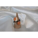 Bague-Acier-Cuivre-Reglable-2 Cabochons-Polymere-Orange-Blanc
