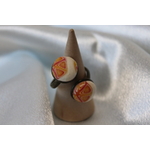 Bague-Acier-Cuivre-Reglable-2 Cabochons-Polymere-Orange-Blanc-1