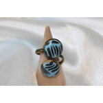 Bague-Acier-Cuivre-Reglable-2 Cabochons-Polymere-Bleu-Noir-1