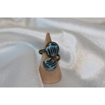 Bague-Acier-Cuivre-Reglable-2 Cabochons-Polymere-Bleu-Noir