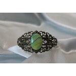 Bracelet-Reglable-Acier-Bronze-Cabochon-Plymere-Verts