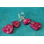 Boucle d'Oreille Trapèze-Pâte Polymère Magenta et Fleurs Peintes (2)