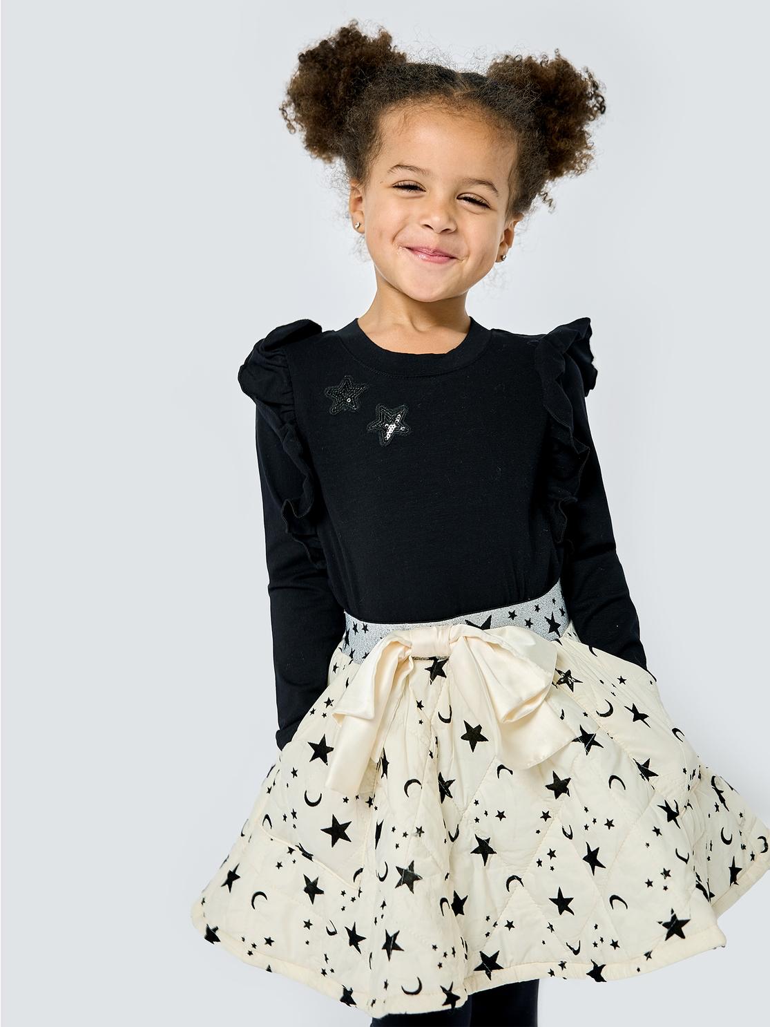 Robe volantée à manches longues avec jupe bouffantes à imprimé étoilé