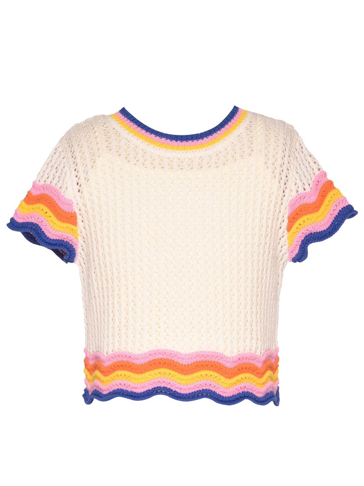 Haut à manches courtes en crochet et ourlet festonné