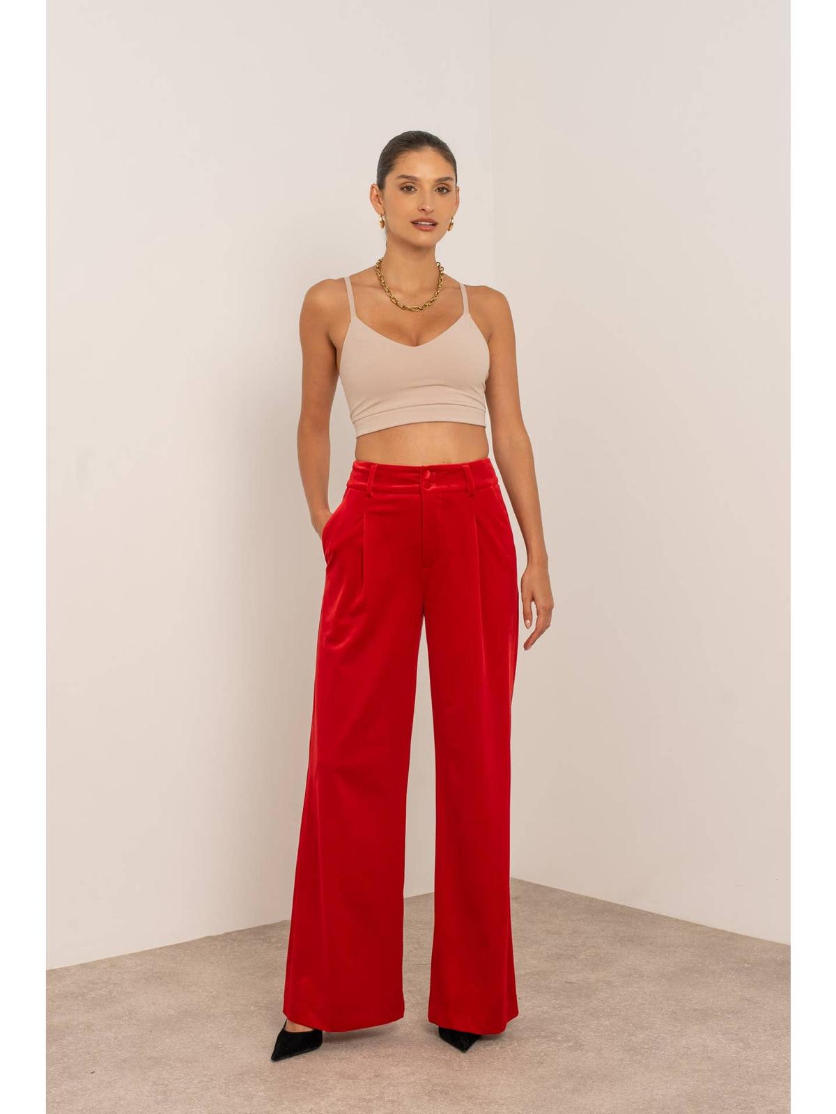 Pantalon large en velours et fluide à double bouton