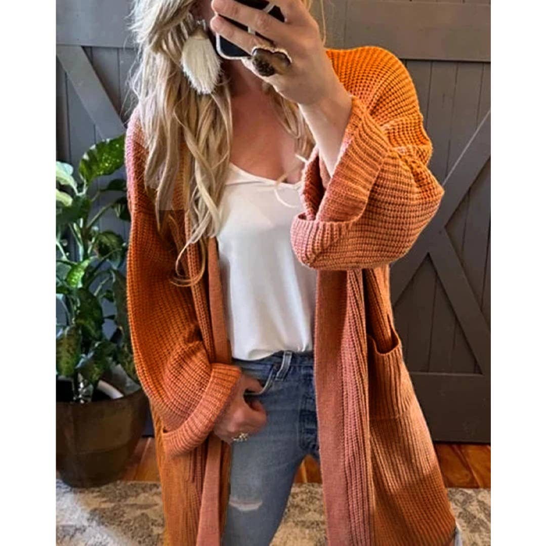 Pull long ample en maille épaisse uni décontracté