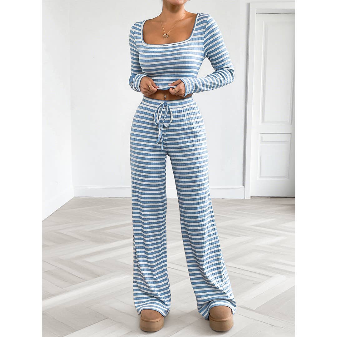 Ensemble deux pièces ajusté décontracté sportif à rayures