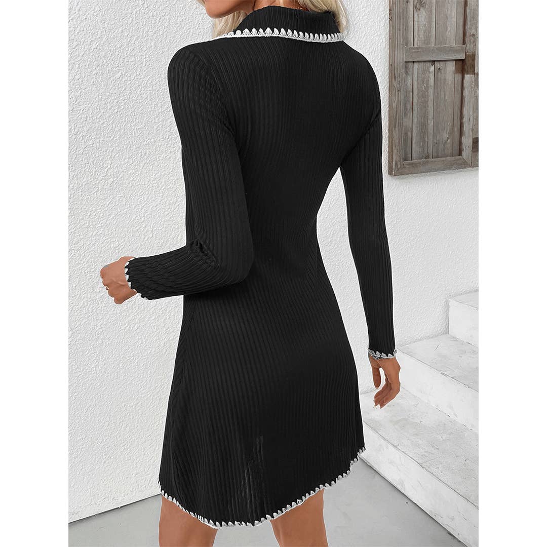 Robe moulante en maille à blocs de couleur A-ligne à manches longues