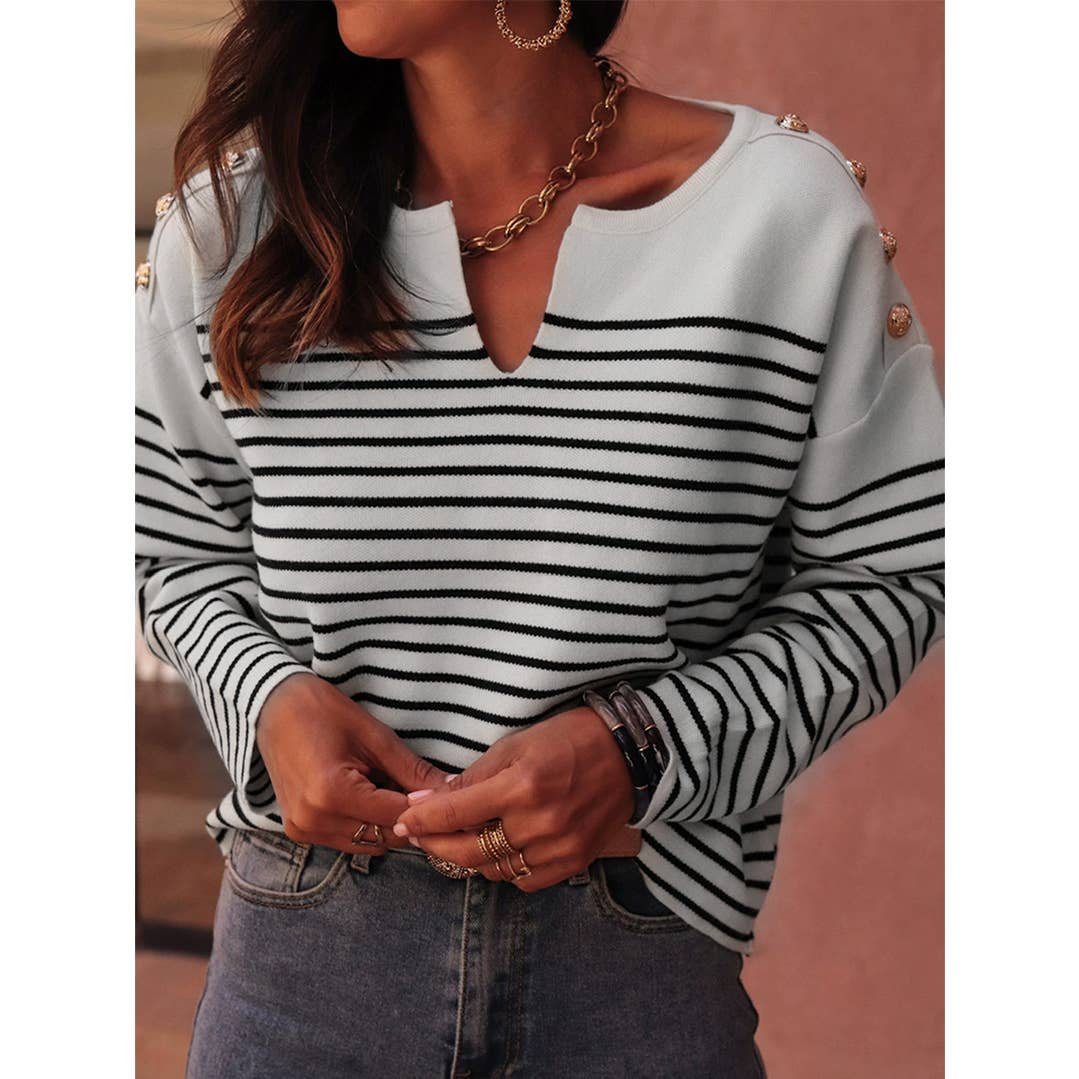 Pull en maille à rayures colorblock avec boutons à l'épaule