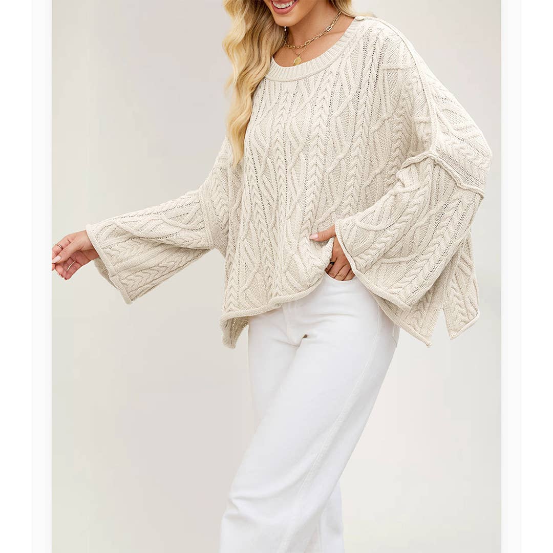 Pull court torsadé à col rond uni