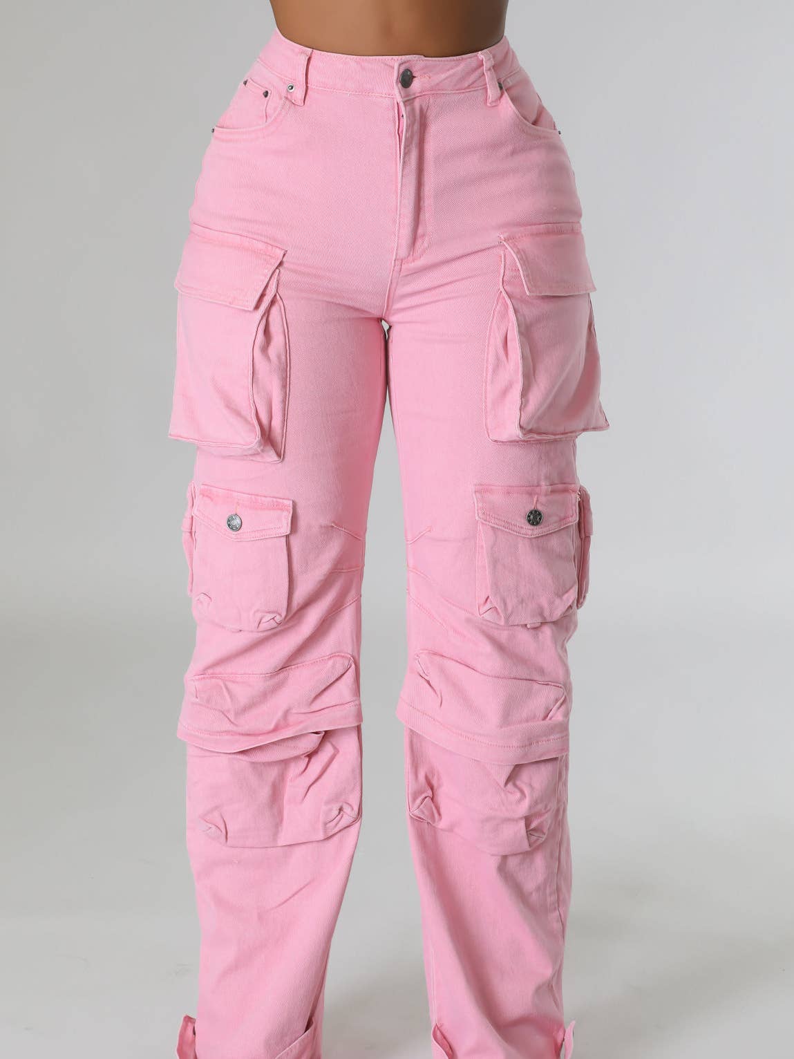 PANTALON CARGO EN DENIM À MULTIPLES POCHES AVANT